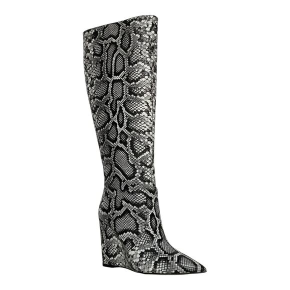 Michael Kors Women's Isra Pointed Toe Wedge Dress Boots Black Snake Size 5 1/2 - Picture 1 of 5